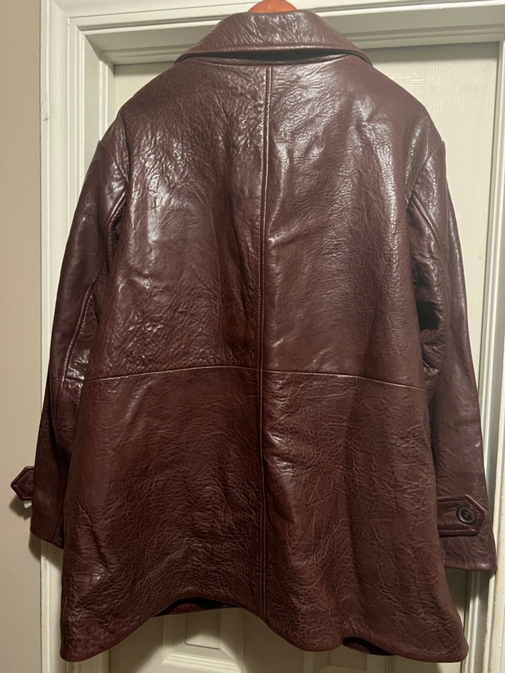 Lucky Brand Burgundy Double-Breasted Leather Peacoat - Picture 8 of 12